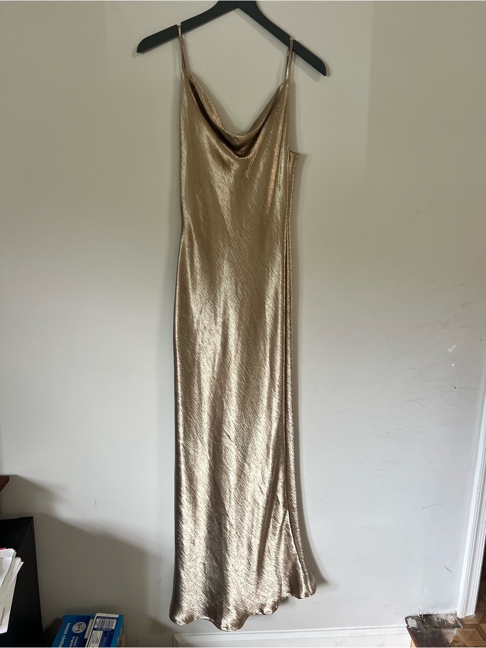 Women's Gold Satin Cowl Neck Maxi Dress